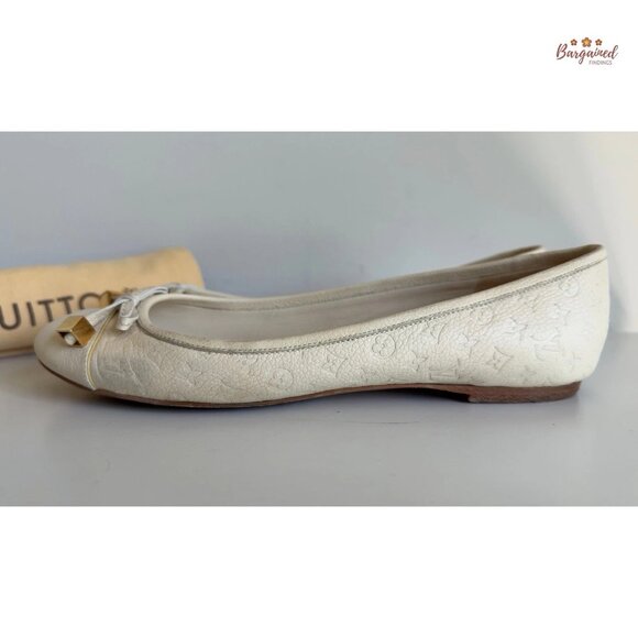 Authentic Louis Vuitton Cream/Beige Leather Monogram Ballet Flats 37/7 - Picture 12 of 13